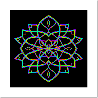 Rainbowdelic Mandala Flower Posters and Art